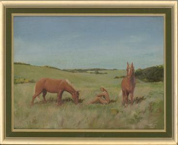 Stewart Charles Hine (1928-2018) - 1981 Oil, Sunbather with Ponies
