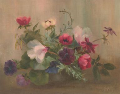 Nan Parker - Mid 20th Century Oil, Still Life, Pink Flowers