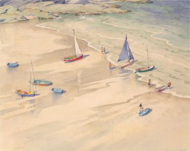 A. Taylor - 20th Century Watercolour, Aerial Beach View