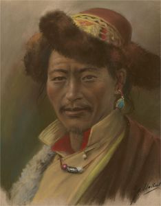 J.A. Hulbert (1900-1979) - Mid 20th Century Pastel, Tibetan Father