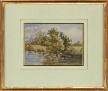 Early 20th Century Watercolour - River View with Barge