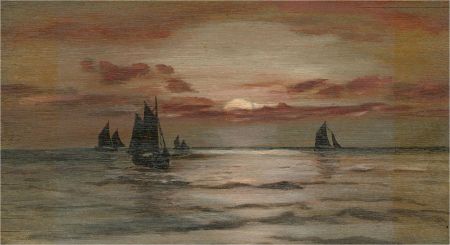 Contemporary Oil - Moon Behind Red Clouds