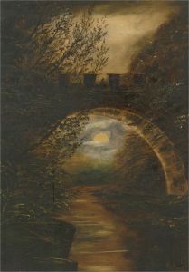 H. Lees - 1875 Oil, Moonlit Bridge