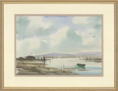 J. Cowlishaw - 20th Century Watercolour, Estuary Scene with Boats