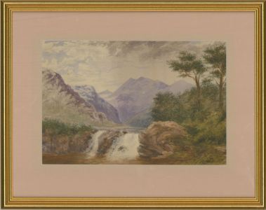 S.E. Bedford - 1874 Watercolour, View with Waterfall