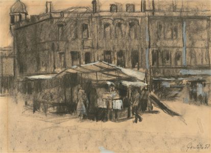 Geutile - 1958 Charcoal Drawing, Woolwich Market