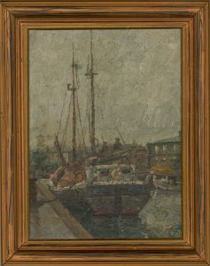 Early 20th Century Oil - Quay in Copenhagen