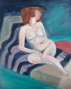 Eddie Bianchi (fl.1975-95) - Contemporary Gouache, Reclining Woman On Blue