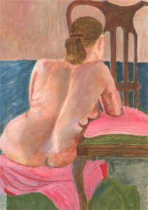 Eddie Bianchi (fl.1975-95) - Contemporary Oil, Nude With Pink Chair