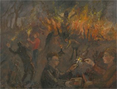 Keith Johnson (1931-2018) - Contemporary Oil, Bonfire Night