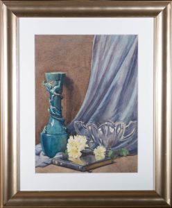 D.H. Sexton - Bloomsbury School 1917 Watercolour, Still Life with Blue Vase