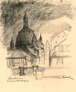 Signed Mid 20th Century Charcoal Drawing - Dresden Dome