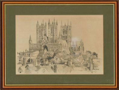 S. Savory - 1929 Pen and Ink Drawing, Lincoln Cathedral