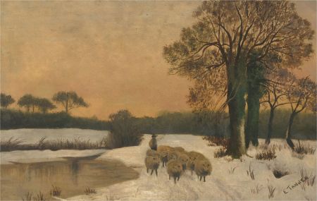 E. Tanner - Late 19th Century Oil, Sheep in the Snow