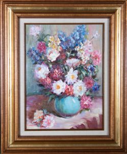E. Corre - Contemporary Oil, Floral Still Life in Pink