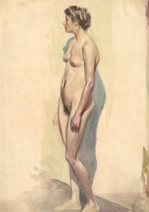 20th Century Watercolour - Standing Female Nude