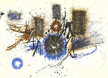 Max Rummel - 1986 Mixed Media, Abstract Blue