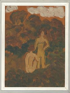 20th Century Acrylic - Nude Figures in a Landscape