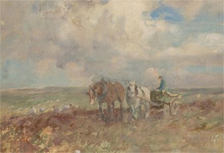 Mid 20th Century Watercolour - Ploughing the Field