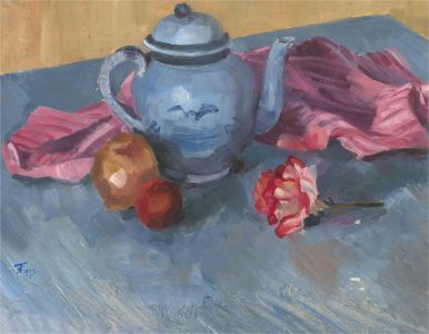 Terry Shelbourne (1930-2020) - 1977 Oil, Still Life with Blue Teapot