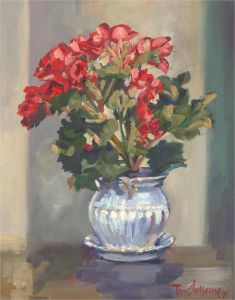 Terry Shelbourne (1930-2020) - 1995 Oil, Blue Vase and Red Flowers