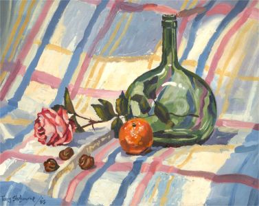 Terry Shelbourne (1930-2020) - 1982 Acrylic, Rose, Bottle and Orange