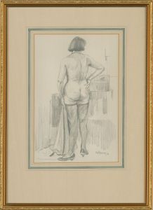 Terry Shelbourne (1930-2020) - 1987 Graphite Drawing, Lady in Thigh-Highs