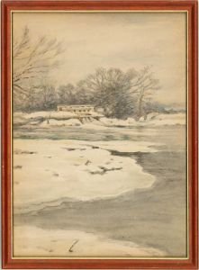 Arowinoa Ellen Constable (1893-1966) - Watercolour, River Chelmer in Winter