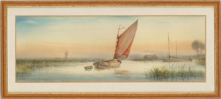 Early 20th Century Watercolour - A Wherry on the Broads