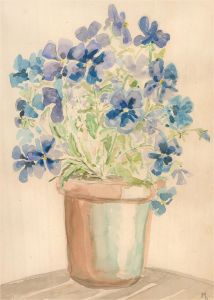 M.R.A. - 20th Century Watercolour, Blue Flowers