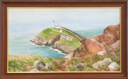 Margaret Hall - Contemporary Oil, Cliff View with Lighthouse