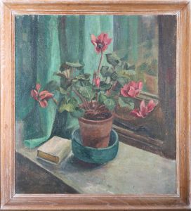 Mid 20th Century Oil - Cyclamen In The Window