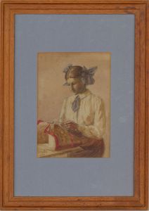 1909 Watercolour - Girl Doing Needlework