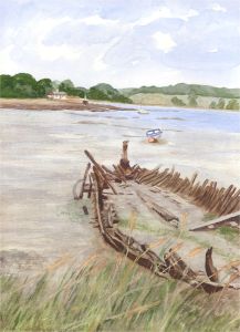 Gwyneth Willitt - Contemporary Watercolour, Ruined Boat, Menai Strait