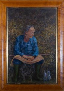 B. Cook - 20th Century Oil, Farmer and Grey Silkie Chicken