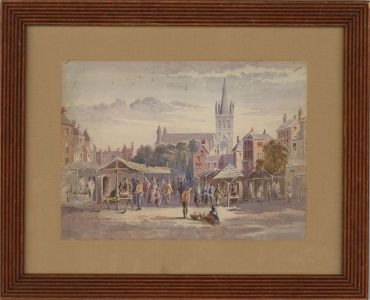 T. Staveley - 1880 Watercolour, The Marketplace, Yarmouth
