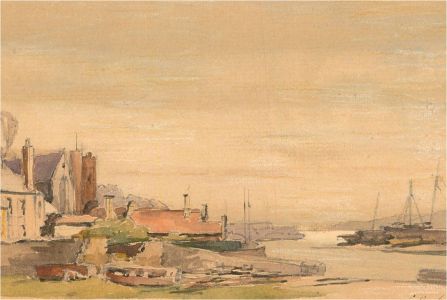 E.B. - Early 20th Century Watercolour, Town View with Boats
