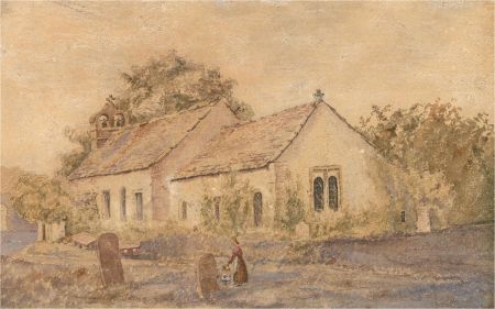 Late 19th Century Watercolour - Churchyard with Figure