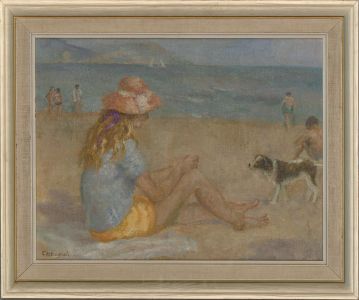 C.H. Bagnoli - Contemporary Oil, Beach Day with the Dog