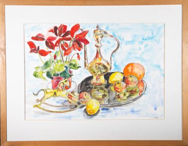 Sir Roy Yorke Calne (b.1930) - 1990 Watercolour, Still Life with Rocking Horse