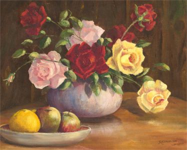J. Reynolds - Contemporary Oil, Roses and Apples
