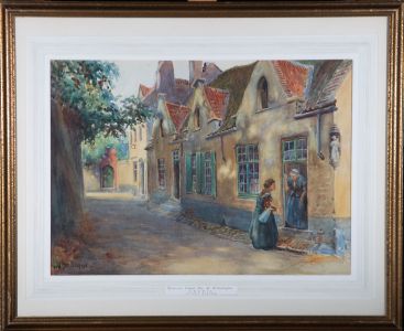 W. Cecil Dunford RDS FRSA (1885-1969) - Watercolour, Afternoon Gossip, Bruges
