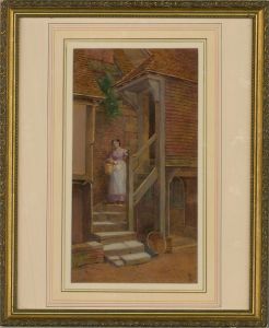 E.R. - 1888 Watercolour, Descending the Stairs