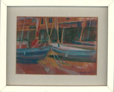 Marie Blake SGFA (b.1938) - 1985 Pastel, Boats at Low Tide