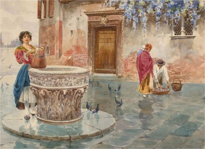Julian Bautista Parini - Early 20th Century Watercolour, At the Water Well