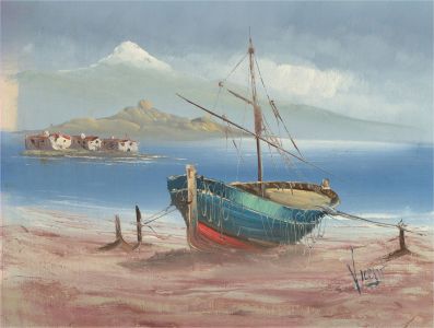 Vicent - Contemporary Oil, Boat On The Beach