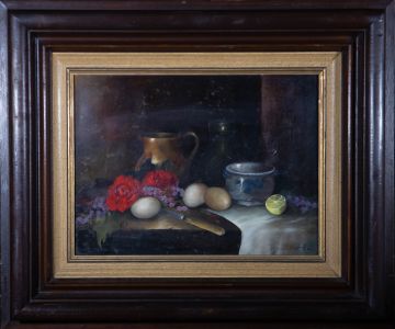 1980 Oil - Kitchen Still Life Scene with Flowers