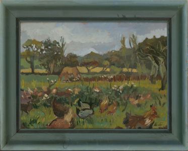 Elizabeth Ann Evans (b.1964) - 1988 Oil, Chickens In The Garden