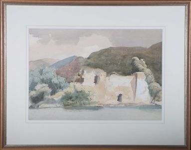 Early 20th Century Watercolour - Lake View with Ruins