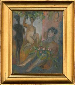 Barras Bartos - 1984 Oil, Nudes With Flowers